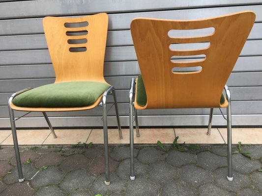 Stackable Metal & Wood Chairs, 1990s, Set of 2-WQQ-952264