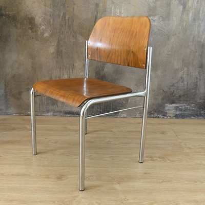 Stackable Plywood Chairs with Chrome Frame, 1950s, Set of 4-WK-841458