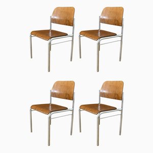 Stackable Plywood Chairs with Chrome Frame, 1950s, Set of 4-WK-841458