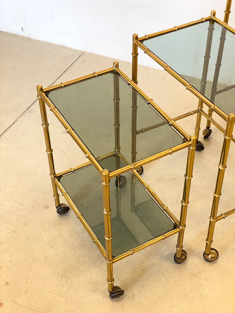 Stackable Trolleys in Brass & Faux Bamboo 1970s, Set of 3