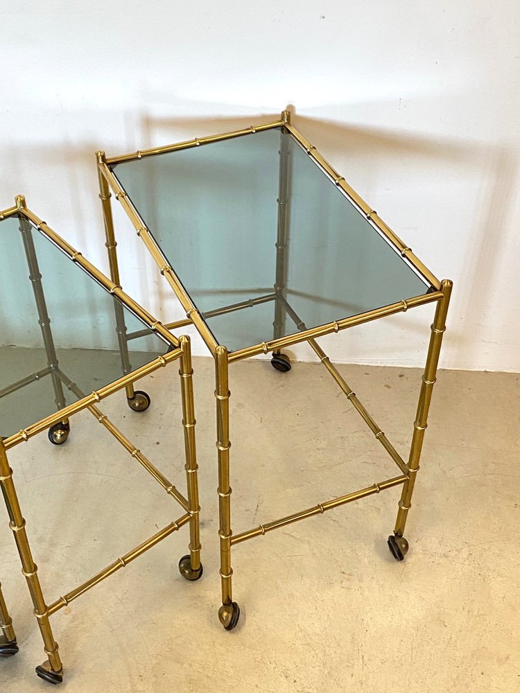 Stackable Trolleys in Brass & Faux Bamboo 1970s, Set of 3