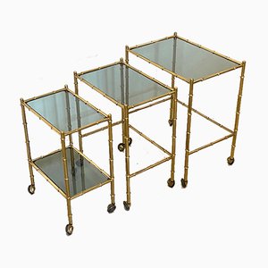 Stackable Trolleys in Brass & Faux Bamboo 1970s, Set of 3-NPC-982744