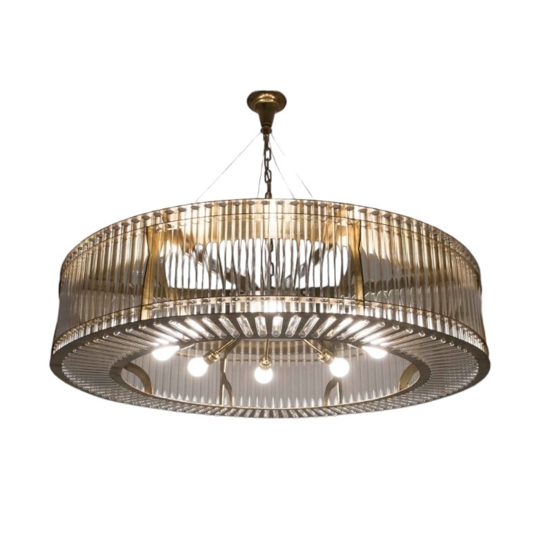 Stadium Style Ceiling Lamp in Gilt Metal & Tubular Crystals