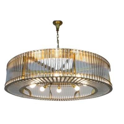 Stadium Style Ceiling Lamp in Gilt Metal & Tubular Crystals-TCS-1794564