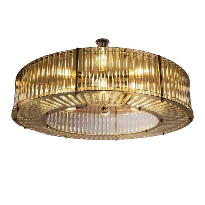 Stadium Style Ceiling Lamp in Gilt Metal & Tubular Crystals