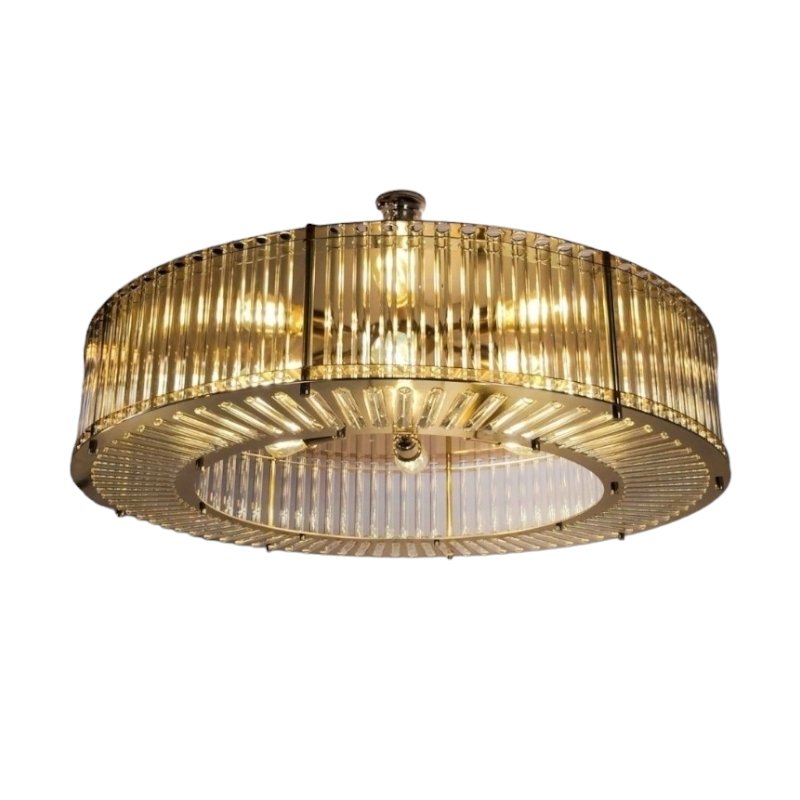 Stadium Style Ceiling Lamp in Gilt Metal & Tubular Crystals