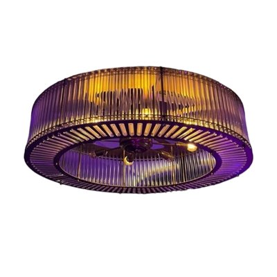 Stadium Style Ceiling Lamp in Gilt Metal & Tubular Crystals