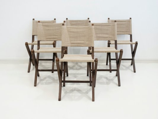 Stained Beech Folding Chairs with Canvas Seat & Backrest from Sorø Stolefabrik, 1960s, Set of 6-ZYF-1370887