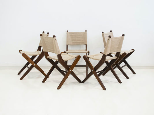 Stained Beech Folding Chairs with Canvas Seat & Backrest from Sorø Stolefabrik, 1960s, Set of 6