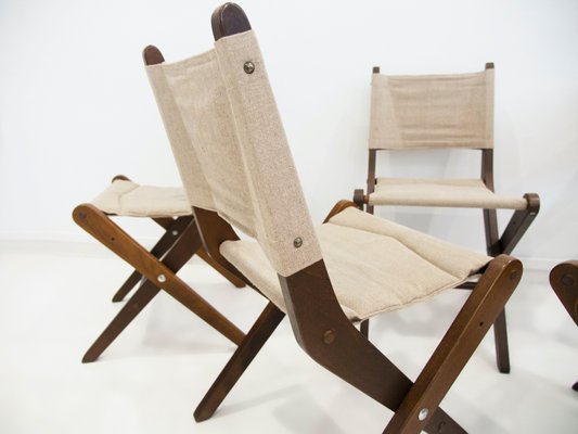 Stained Beech Folding Chairs with Canvas Seat & Backrest from Sorø Stolefabrik, 1960s, Set of 6-ZYF-1370887