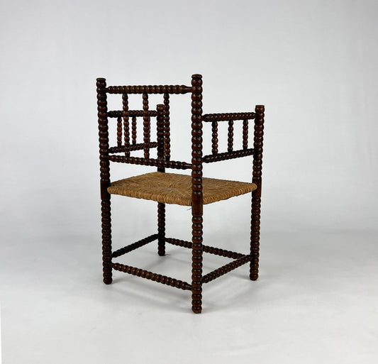 Stained Beechwood Bobbin Armchair in Jacobean Style, 1900s