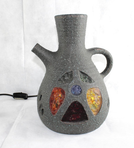 Stained Glass Accolay Jug Shape Ceramic Lamp, 1950s