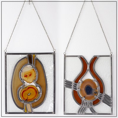 Stained Glass Panels with Agate Slices, 1980s, Set of 2-NYF-2019210