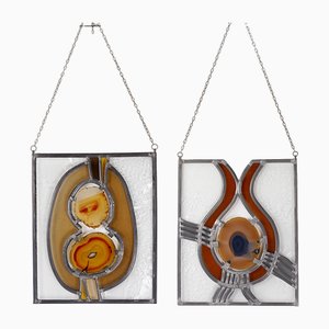 Stained Glass Panels with Agate Slices, 1980s, Set of 2-NYF-2019210