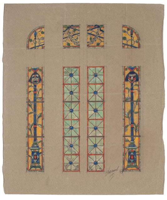 Stained Glass Window - Watercolor on Paper by L. Balmet - Early 20th Century Early 1900