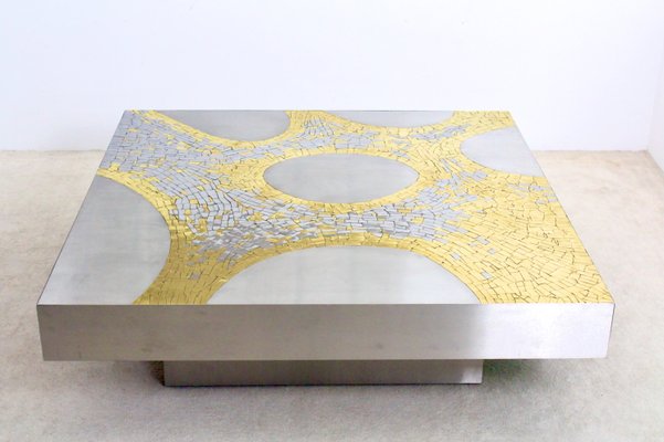 Stainless Steel and Brass Coffee Table by Jean Claude Dresse-MO-1295091