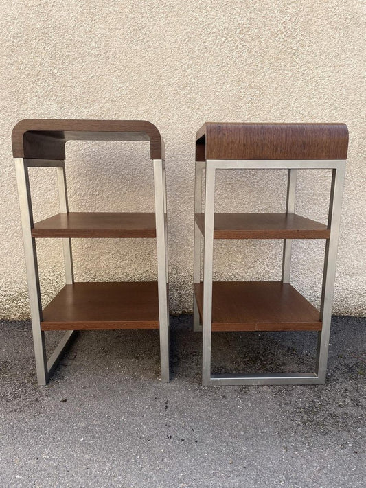 Stainless Steel and Rosewood Shelves, 1970s, Set of 2