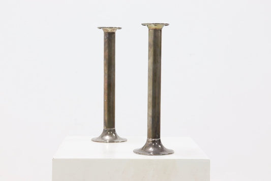 Stainless Steel and Silver-Plated Candleholders, 1960s, Set of 2