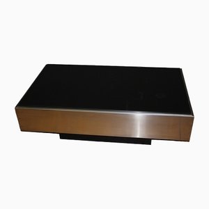 Stainless Steel Coffee Table with Black Glass Slab, 1970s-BCR-1408601