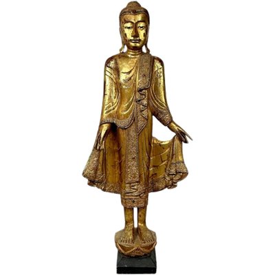 Standing Buddha Sculpture, 1960s, Wood with Gold Leaf-TCS-1706740