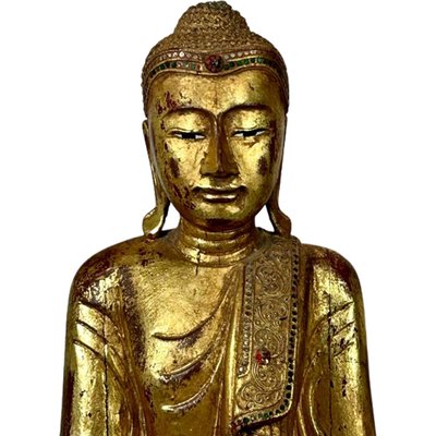 Standing Buddha Sculpture, 1960s, Wood with Gold Leaf-TCS-1706740