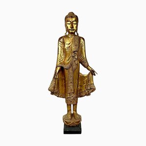 Standing Buddha Sculpture, 1960s, Wood with Gold Leaf-TCS-1706740