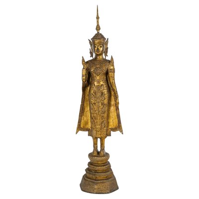 Standing Buddha Sculpture in Chased and Gilded Bronze, 1700s-WFS-2031742