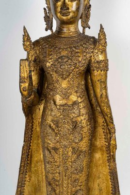 Standing Buddha Sculpture in Chased and Gilded Bronze, 1700s-WFS-2031742