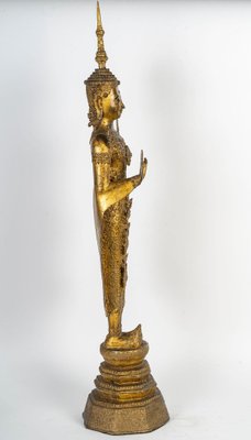 Standing Buddha Sculpture in Chased and Gilded Bronze, 1700s-WFS-2031742