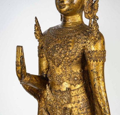 Standing Buddha Sculpture in Chased and Gilded Bronze, 1700s-WFS-2031742