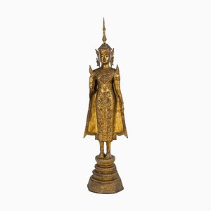 Standing Buddha Sculpture in Chased and Gilded Bronze, 1700s-WFS-2031742