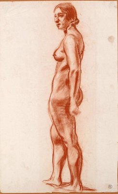 Standing Female Nude - Charcoal Drawing by M. Roche - Early 1900 Early 20th Century-ZCI-761041