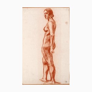 Standing Female Nude - Charcoal Drawing by M. Roche - Early 1900 Early 20th Century-ZCI-761041