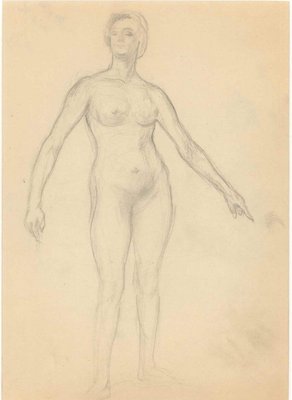 Standing Nude with Smiling Face, Original Drawing, Early 20th-Century-ZCI-1164316