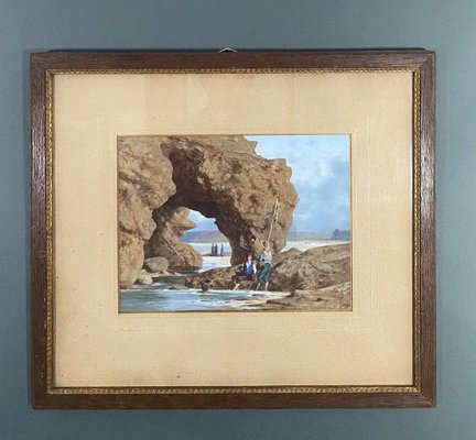 Stanislas Pons, Fishermen on Foot, 19th Century, Watercolor on Paper, Framed-QKG-1759999