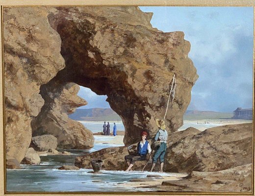 Stanislas Pons, Fishermen on Foot, 19th Century, Watercolor on Paper, Framed-QKG-1759999