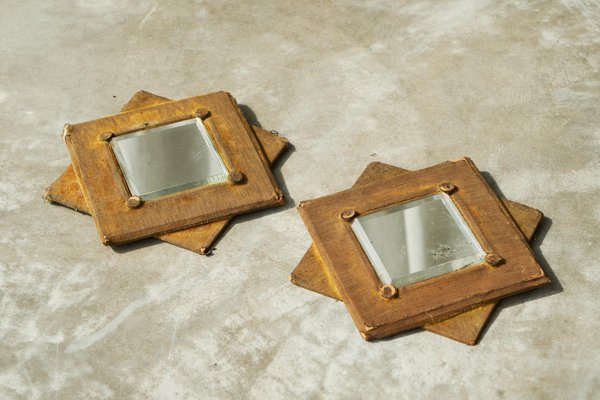 Star Shaped Wall Mirrors in Faded Velvet, Late 19th Century, Set of 2-FEW-2024212