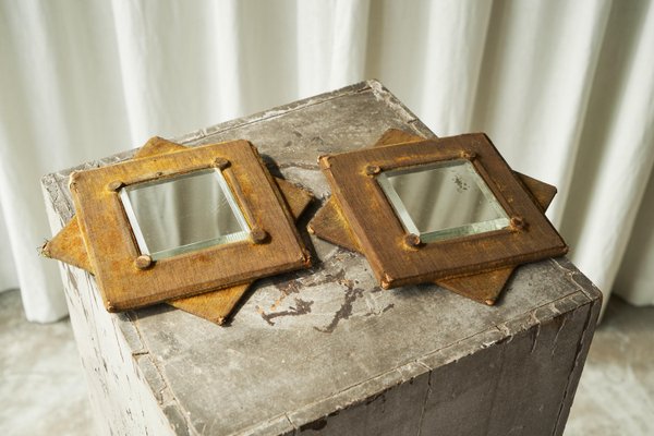 Star Shaped Wall Mirrors in Faded Velvet, Late 19th Century, Set of 2-FEW-2024212