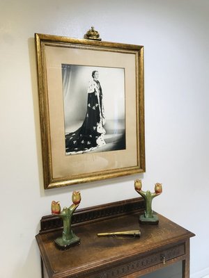 State Portrait of Former Dutch Queen Juliana in Gold Frame with Plaster Crown by Marius Meijboom, 1948-WQJ-745437