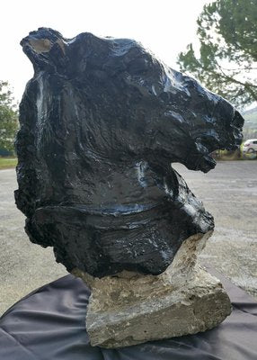 Statue Horse Horse in Black Painted Cement Italy First 900-RAQ-1192638