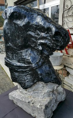 Statue Horse Horse in Black Painted Cement Italy First 900-RAQ-1192638