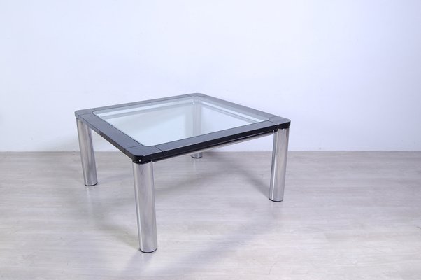 Steel and Black Enameled Wood Square Table, 1970s-XSG-1383890