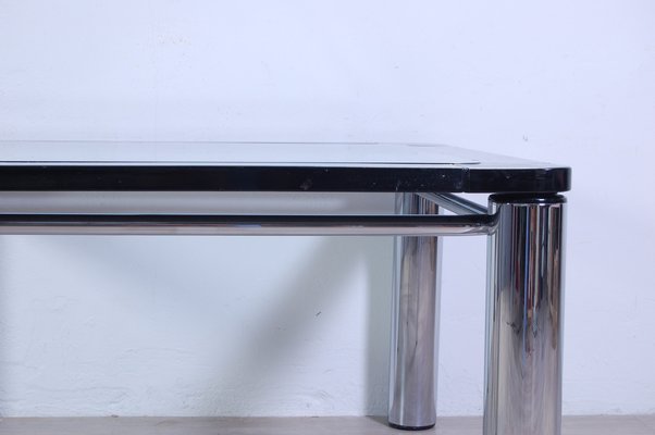 Steel and Black Enameled Wood Square Table, 1970s-XSG-1383890