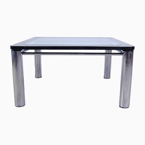 Steel and Black Enameled Wood Square Table, 1970s-XSG-1383890