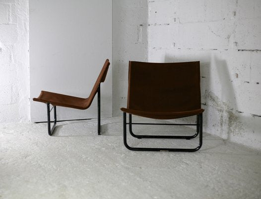 Steel and Canvas Chocolate Chairs from Kebe, Denmark, 1975s, Set of 2-MAO-1194103