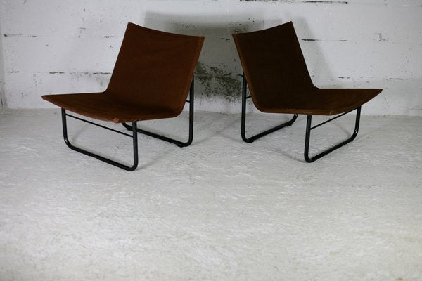 Steel and Canvas Chocolate Chairs from Kebe, Denmark, 1975s, Set of 2-MAO-1194103