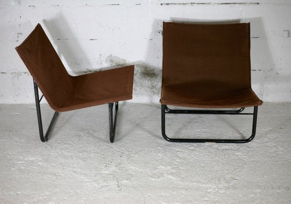 Steel and Canvas Chocolate Chairs from Kebe, Denmark, 1975s, Set of 2-MAO-1194103