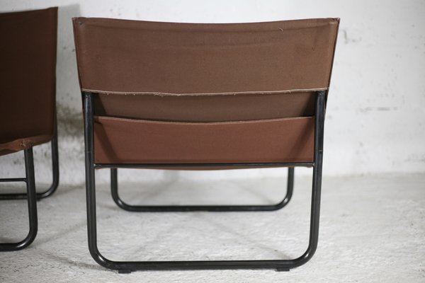 Steel and Canvas Chocolate Chairs from Kebe, Denmark, 1975s, Set of 2-MAO-1194103