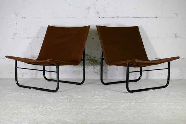 Steel and Canvas Chocolate Chairs from Kebe, Denmark, 1975s, Set of 2-MAO-1194103