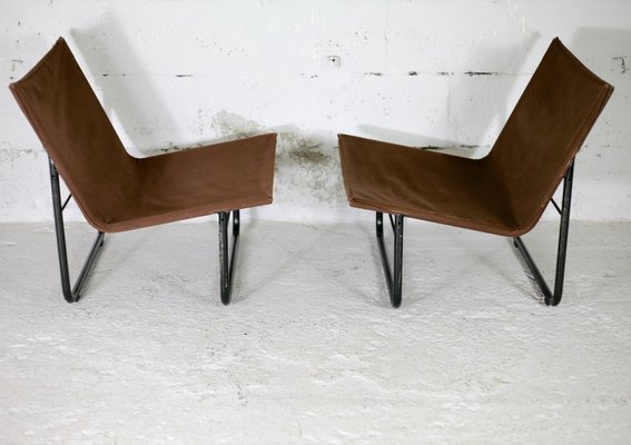 Steel and Canvas Chocolate Chairs from Kebe, Denmark, 1975s, Set of 2-MAO-1194103